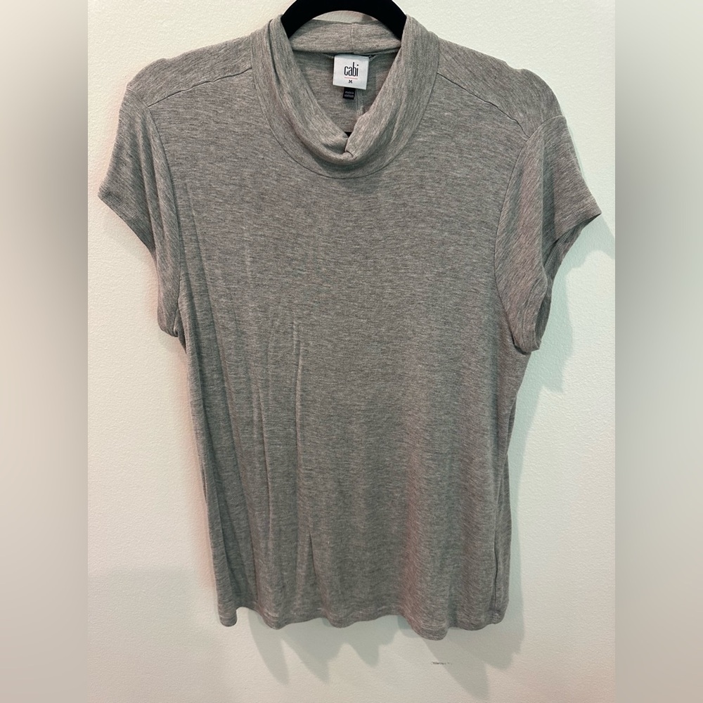 Cabi Set of 2 Medium Gray + Navy/Gold Mock Neck Cap Sleeve Women's Tops